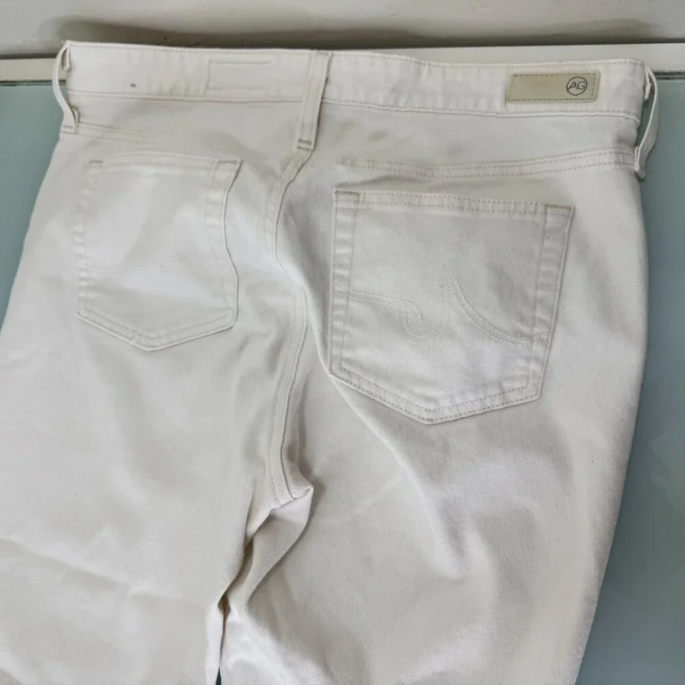 AG Adriano Goldschmied Farrah Boot Crop Jeans 32 High Rise Cream White Wide Leg - Picture 12 of 13